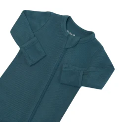 Ribbed Zipper Footie in Atlantic