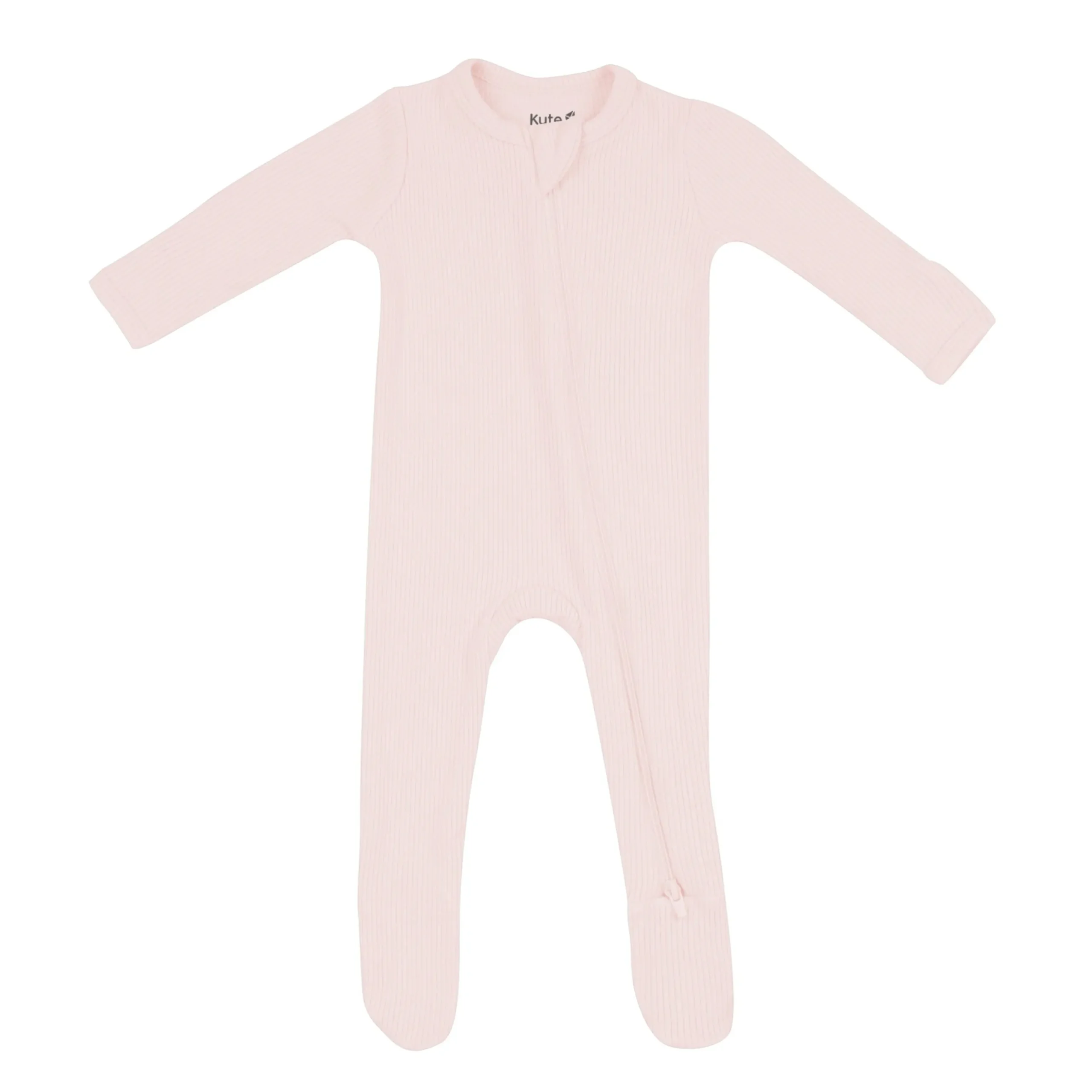 Ribbed Zipper Footie in Blush