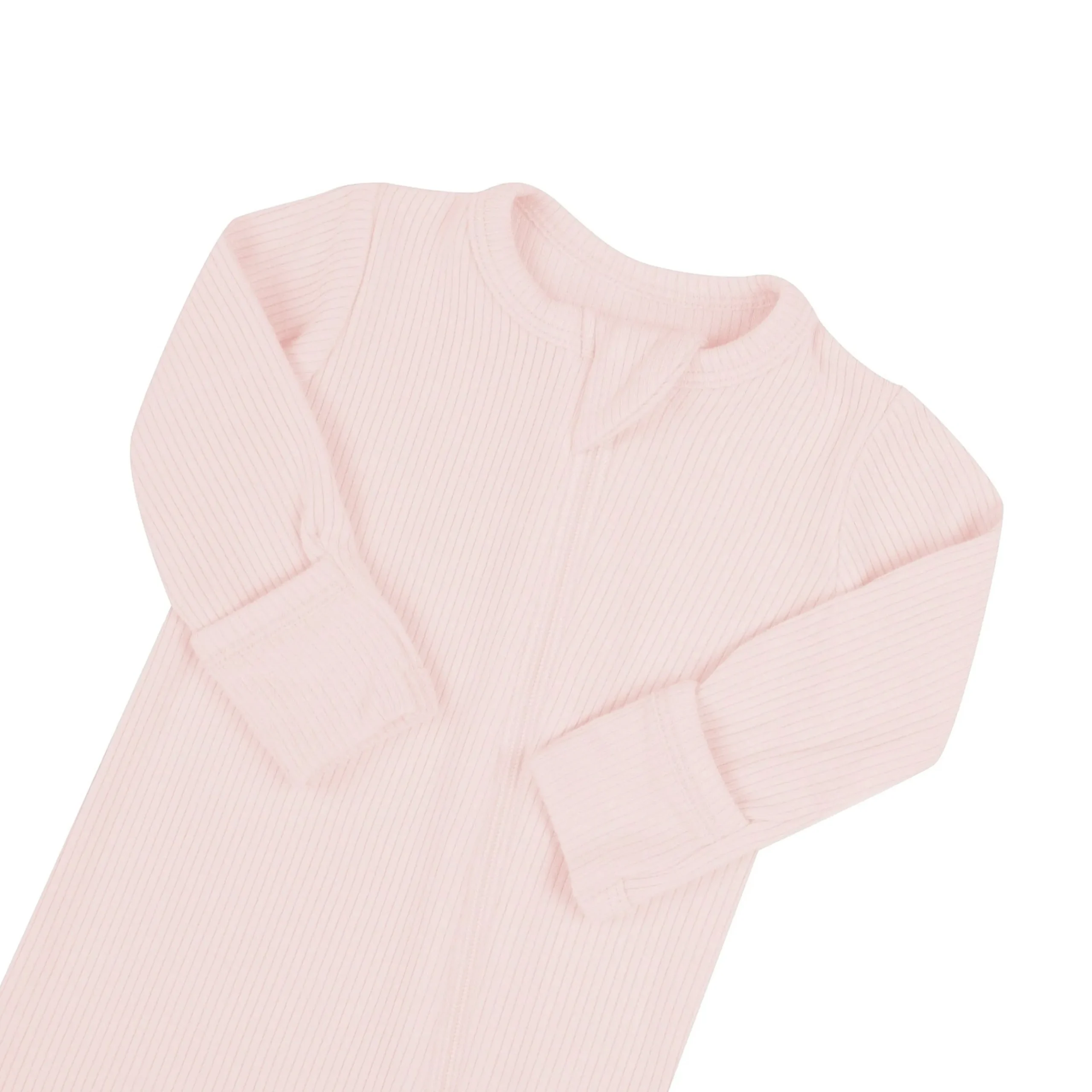 Ribbed Zipper Footie in Blush