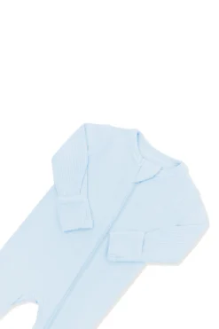 Ribbed Zipper Footie in Breeze
