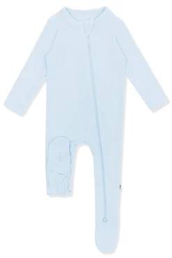 Ribbed Zipper Footie in Breeze