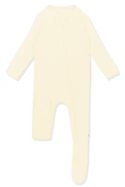 Ribbed Zipper Footie in Chamomile