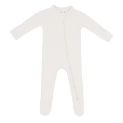 Ribbed Zipper Footie in Oat