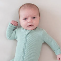 Ribbed Zipper Footie in Sage