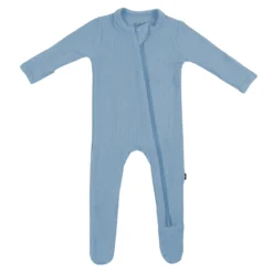 Ribbed Zipper Footie in Slate