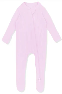 Ribbed Zipper Footie in Thistle