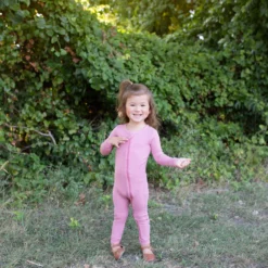 Ribbed Zipper Romper in Apple Blossom