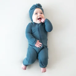 Ribbed Zipper Romper in Atlantic