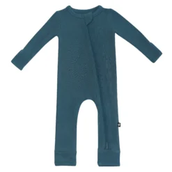 Ribbed Zipper Romper in Atlantic