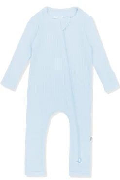Ribbed Zipper Romper in Breeze