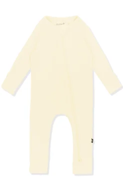 Ribbed Zipper Romper in Chamomile