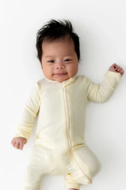 Ribbed Zipper Romper in Chamomile