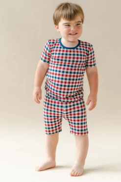 Short Sleeve Pajamas in Patriotic Gingham