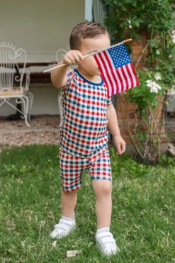 Short Sleeve Pajamas in Patriotic Gingham