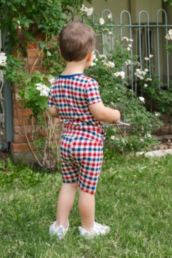 Short Sleeve Pajamas in Patriotic Gingham
