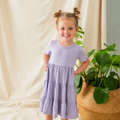 Short Sleeve Tiered Dress in Taro