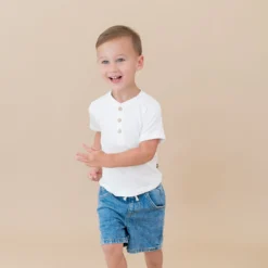 Short Sleeve Toddler Henley Tee in Cloud