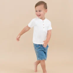 Short Sleeve Toddler Henley Tee in Cloud