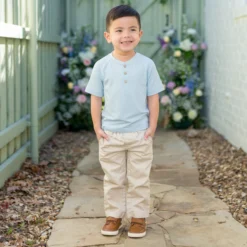 Short Sleeve Toddler Henley Tee in Breeze