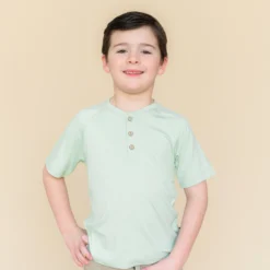 Short Sleeve Toddler Henley Tee in Basil