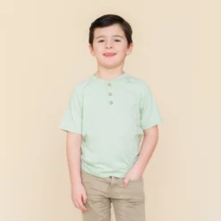 Short Sleeve Toddler Henley Tee in Basil