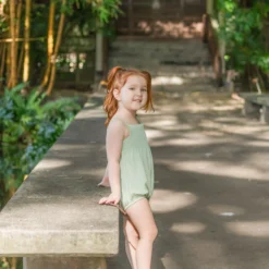 Smocked Bubble Romper in Basil