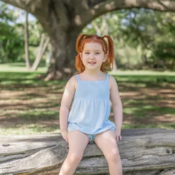 Smocked Bubble Romper in Breeze