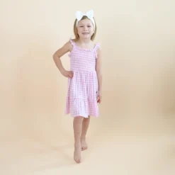 Smocked Dress in Gingham Thistle