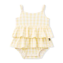 Spaghetti Strap Ruffle Romper in Gingham Chamomile