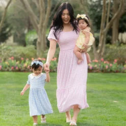 Spaghetti Strap Ruffle Romper in Gingham Chamomile