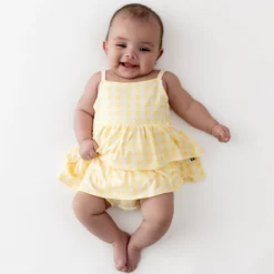 Spaghetti Strap Ruffle Romper in Gingham Chamomile