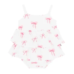 Spaghetti Strap Ruffle Romper in Bow