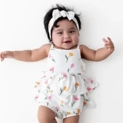 Spaghetti Strap Ruffle Romper in Tulip