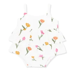 Spaghetti Strap Ruffle Romper in Tulip