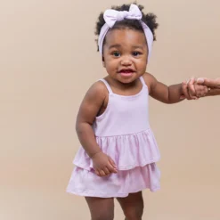 Spaghetti Strap Ruffle Romper in Thistle