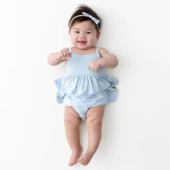 Spaghetti Strap Ruffle Romper in Breeze
