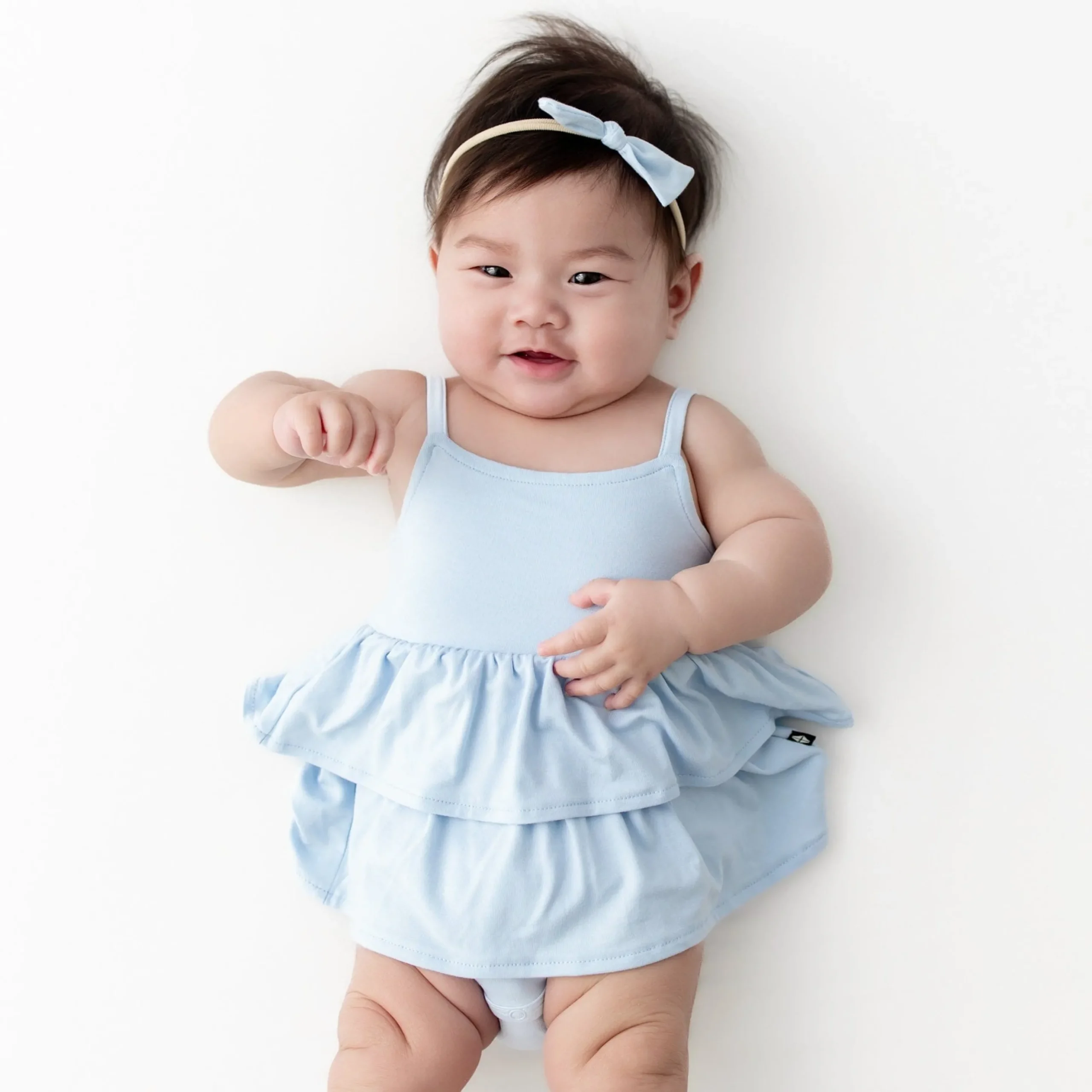 Spaghetti Strap Ruffle Romper in Breeze
