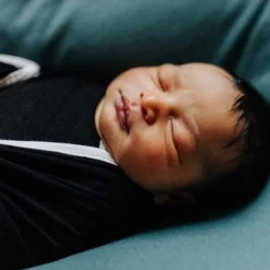 Swaddle Blanket in Midnight with Cloud Trim