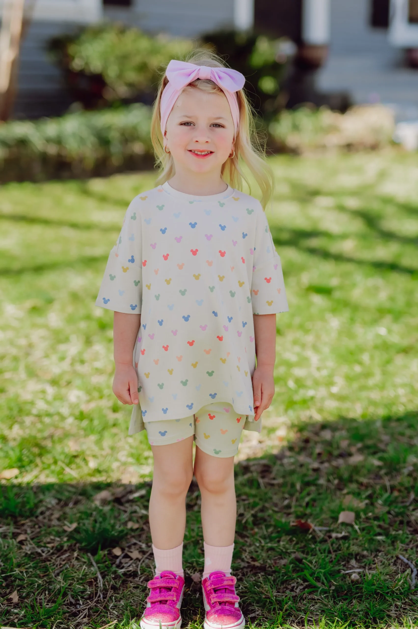 Toddler Biker Short Set in Pastel Mickey Mouse
