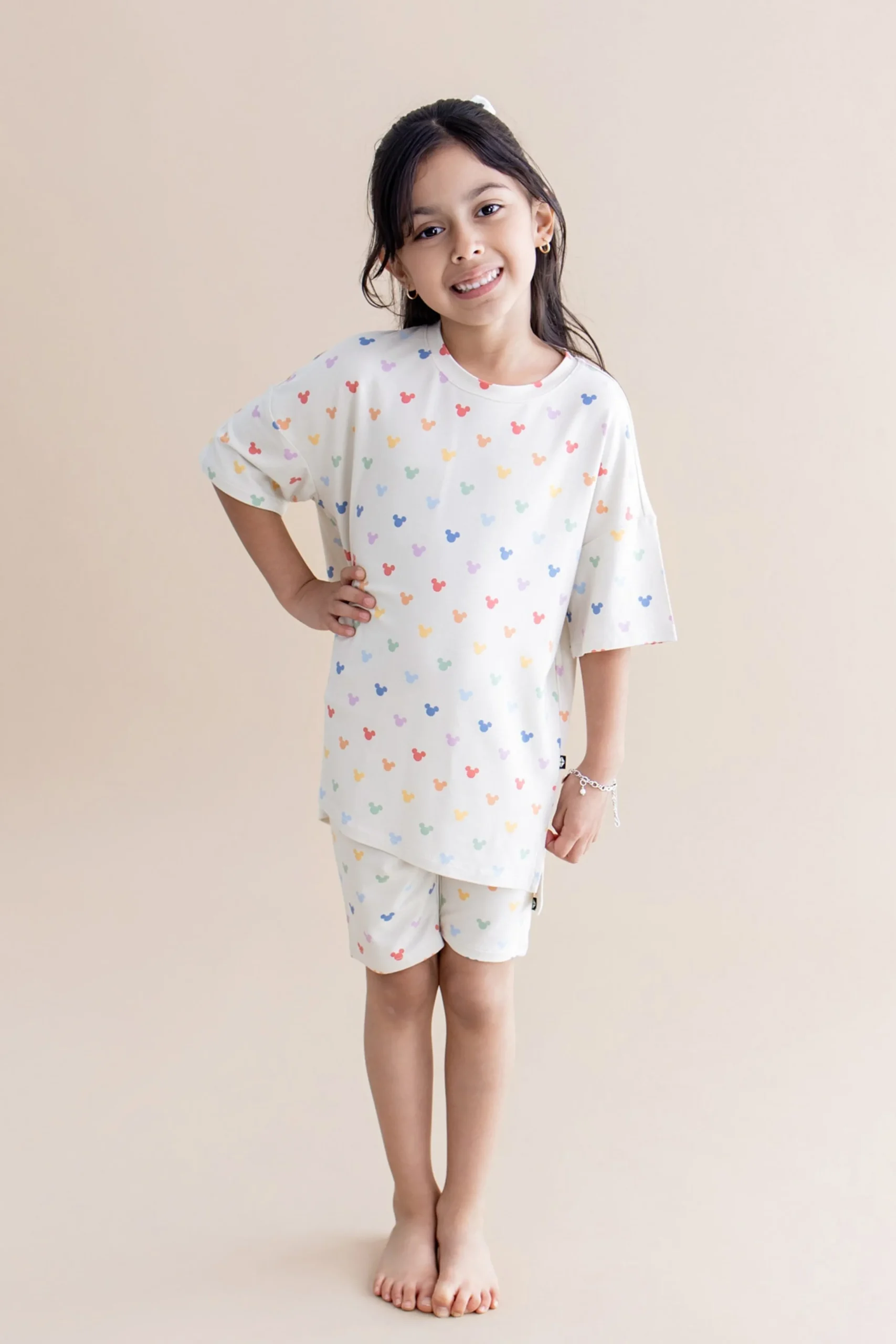 Toddler Biker Short Set in Pastel Mickey Mouse
