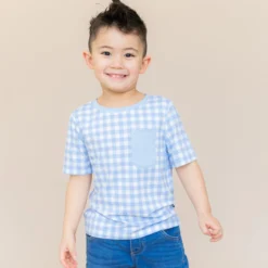Toddler Crew Neck Tee in Gingham Breeze