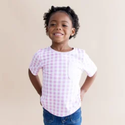 Toddler Crew Neck Tee in Gingham Thistle