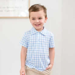 Toddler Short Sleeve Polo in Gingham Breeze