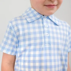 Toddler Short Sleeve Polo in Gingham Breeze