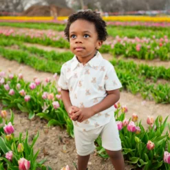 Toddler Short Sleeve Polo in Teddy Bear