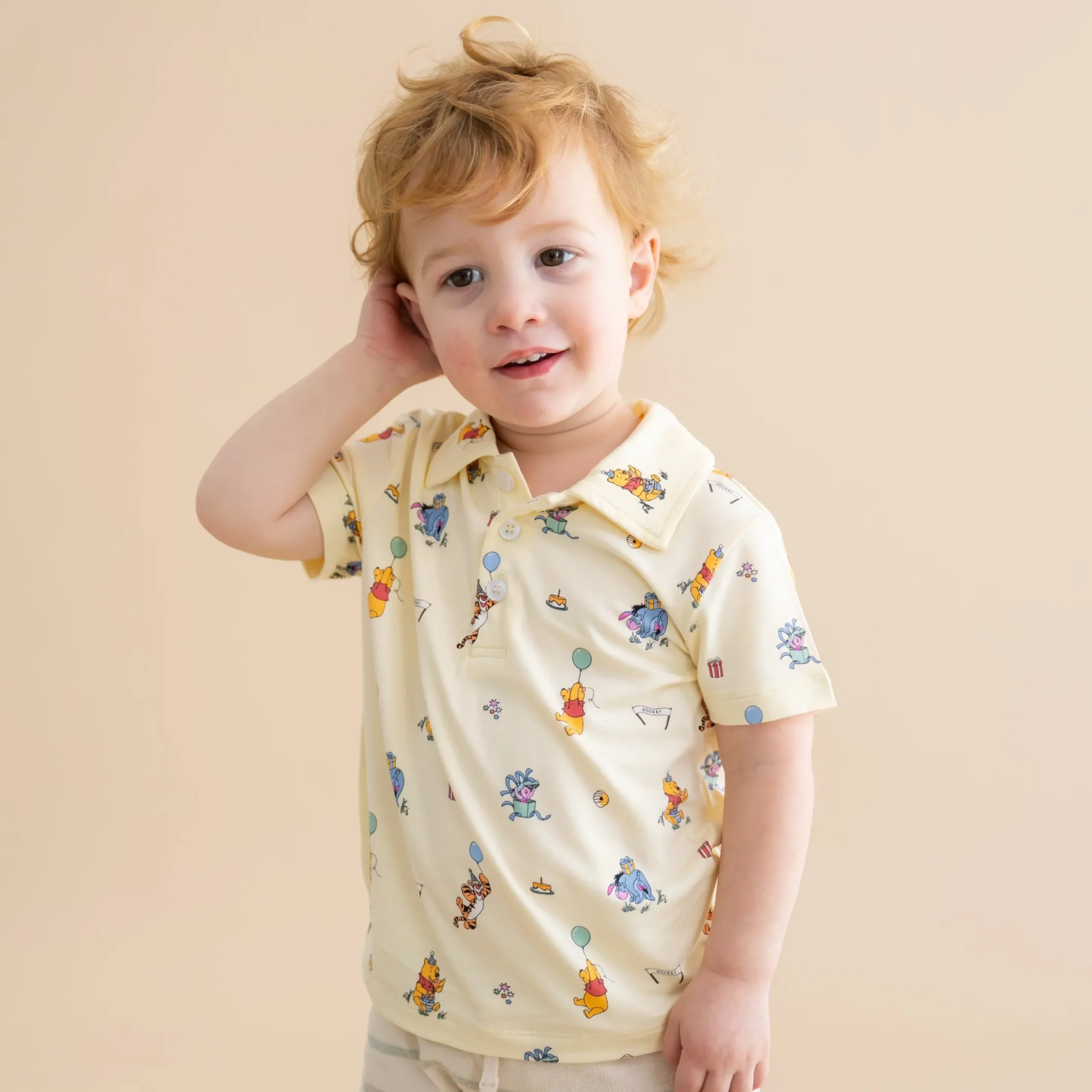 Toddler Short Sleeve Polo in Winnie the Pooh Celebration