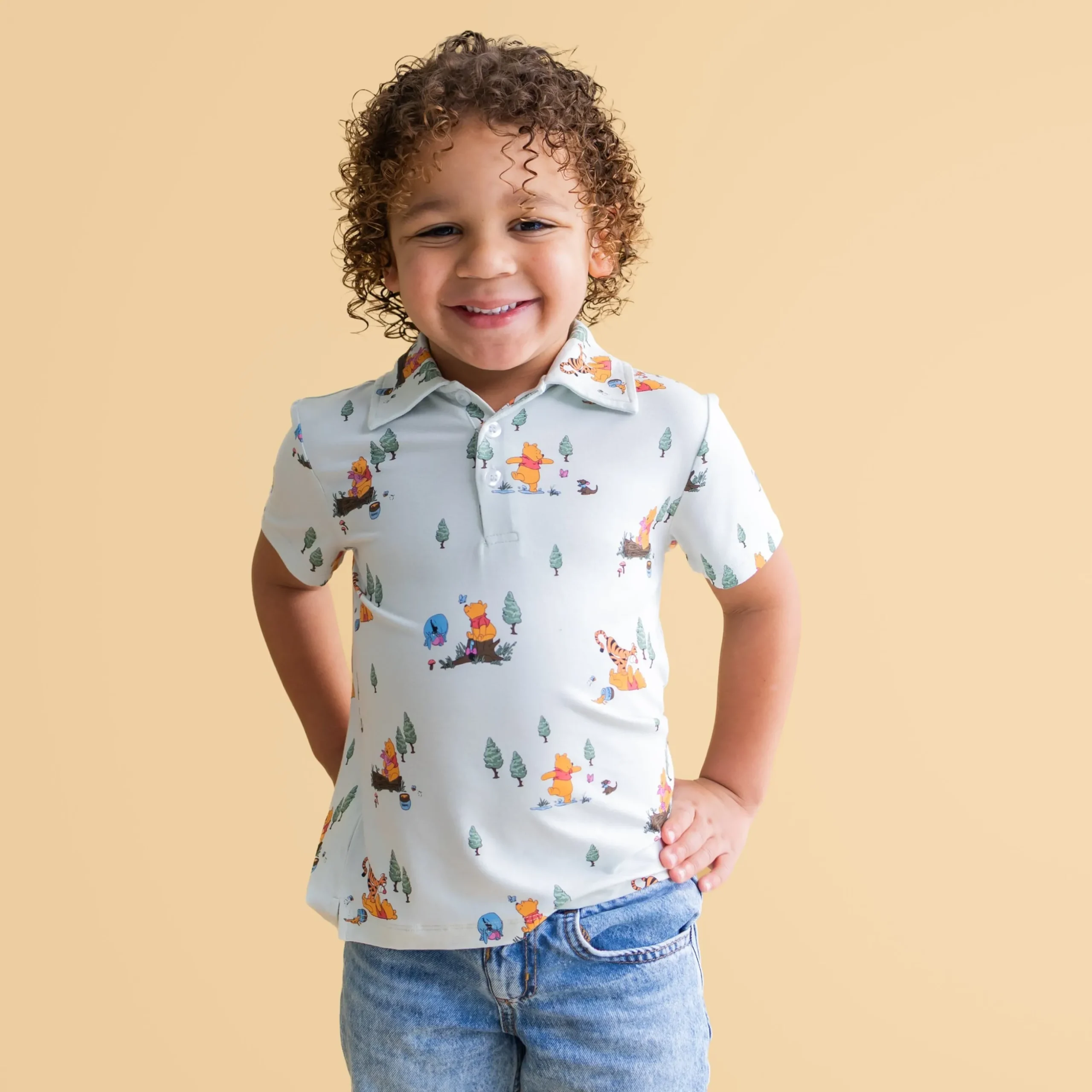 Toddler Short Sleeve Polo in Winnie the Pooh Hundred Acre Wood