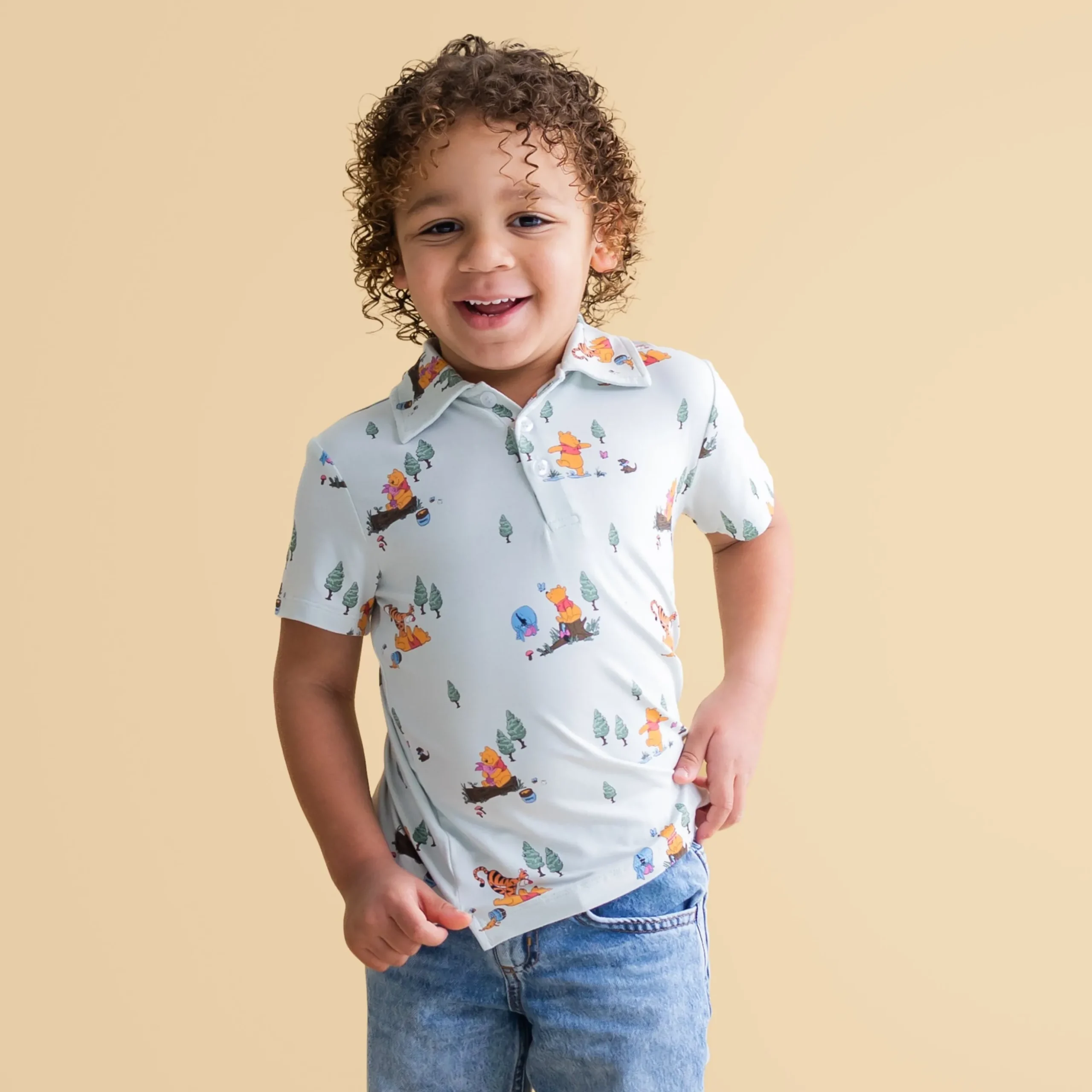 Toddler Short Sleeve Polo in Winnie the Pooh Hundred Acre Wood