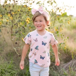 Toddler V-Neck Tee in Blush Butterfly
