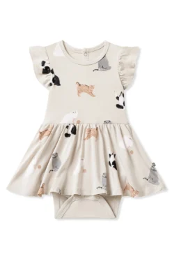 Twirl Bodysuit Dress in Fluffy Cat